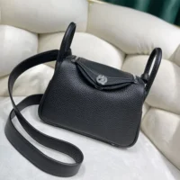 Hermes Women Lindy Mini 19 in Clemence Leather-BlackSilver (1)