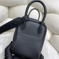 Hermes Women Lindy Mini 19 in Clemence Leather-BlackSilver (1)