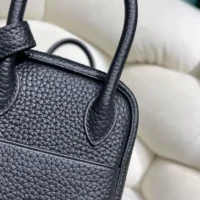 Hermes Women Lindy Mini 19 in Clemence Leather-BlackSilver (1)