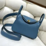 Hermes Women Lindy Mini 19 in Clemence Leather-Blue