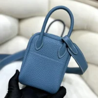 Hermes Women Lindy Mini 19 in Clemence Leather-BlueGold (1)