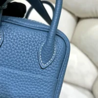 Hermes Women Lindy Mini 19 in Clemence Leather-BlueGold (1)