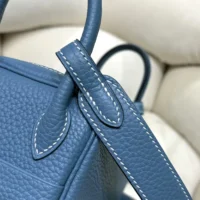 Hermes Women Lindy Mini 19 in Clemence Leather-BlueGold (1)