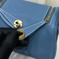 Hermes Women Lindy Mini 19 in Clemence Leather-BlueGold (1)