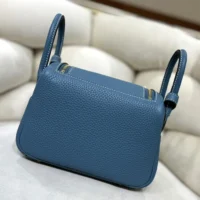 Hermes Women Lindy Mini 19 in Clemence Leather-BlueGold (1)