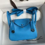 Hermes Women Lindy Mini 19 in Clemence Leather-Blue/Silver – Image 2