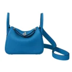 Hermes Women Lindy Mini 19 in Clemence Leather-Blue