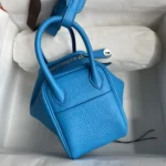 Hermes Women Lindy Mini 19 in Clemence Leather-Blue/Silver – Image 3