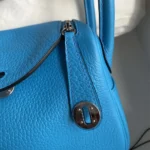 Hermes Women Lindy Mini 19 in Clemence Leather-Blue/Silver – Image 9