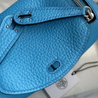 Hermes Women Lindy Mini 19 in Clemence Leather-BlueSilver