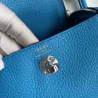 Hermes Women Lindy Mini 19 in Clemence Leather-BlueSilver