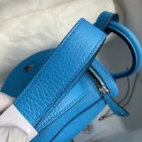 Hermes Women Lindy Mini 19 in Clemence Leather-BlueSilver