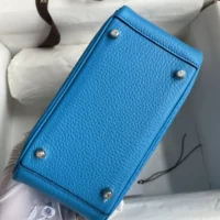 Hermes Women Lindy Mini 19 in Clemence Leather-BlueSilver