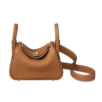 Hermes Women Lindy Mini 19 in Clemence Leather-Brown