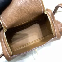 Hermes Women Lindy Mini 19 in Clemence Leather-BrownSilver (9)