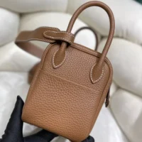 Hermes Women Lindy Mini 19 in Clemence Leather-BrownGold (1)