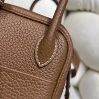 Hermes Women Lindy Mini 19 in Clemence Leather-BrownGold (1)