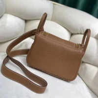 Hermes Women Lindy Mini 19 in Clemence Leather-BrownGold (1)