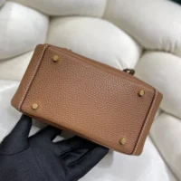 Hermes Women Lindy Mini 19 in Clemence Leather-BrownGold (1)
