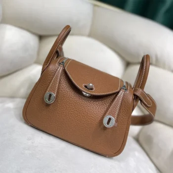 Hermes Women Lindy Mini 19 in Clemence Leather-Brown