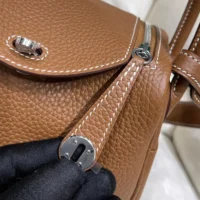Hermes Women Lindy Mini 19 in Clemence Leather-BrownSilver (9)