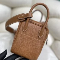 Hermes Women Lindy Mini 19 in Clemence Leather-BrownSilver (9)