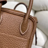 Hermes Women Lindy Mini 19 in Clemence Leather-BrownSilver (9)