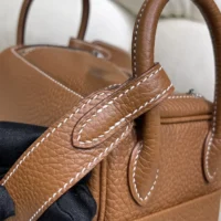 Hermes Women Lindy Mini 19 in Clemence Leather-BrownSilver (9)