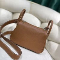 Hermes Women Lindy Mini 19 in Clemence Leather-BrownSilver (9)