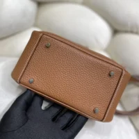 Hermes Women Lindy Mini 19 in Clemence Leather-BrownSilver (9)