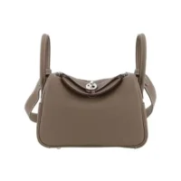 Hermes Women Lindy Mini 19 in Clemence Leather-Etoupe