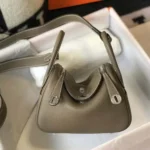 Hermes Women Lindy Mini 19 in Clemence Leather-Etoupe