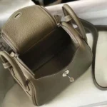 Hermes Women Lindy Mini 19 in Clemence Leather-Etoupe
