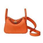 Hermes Women Lindy Mini 19 in Clemence Leather-Orange
