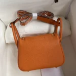 Hermes Women Lindy Mini 19 in Clemence Leather-Orange/Gold