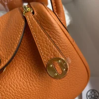 Hermes Women Lindy Mini 19 in Clemence Leather-OrangeGold (1)