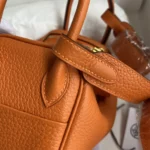 Hermes Women Lindy Mini 19 in Clemence Leather-Orange/Gold