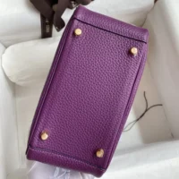Hermes Women Lindy Mini 19 in Clemence Leather-PurpleGold (1)