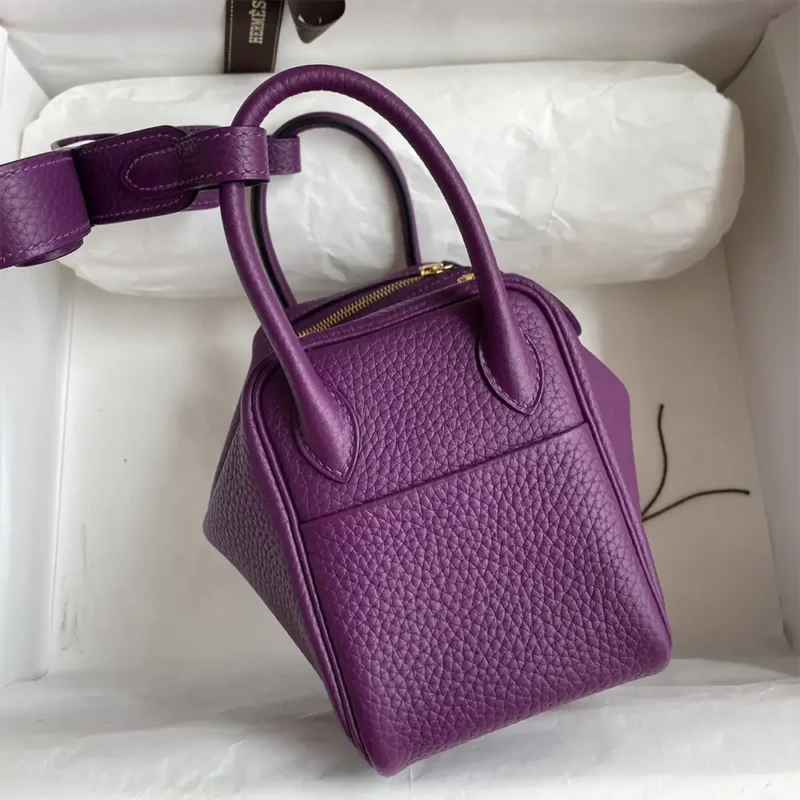Hermes Women Lindy Mini 19 in Clemence Leather-Purple/Gold