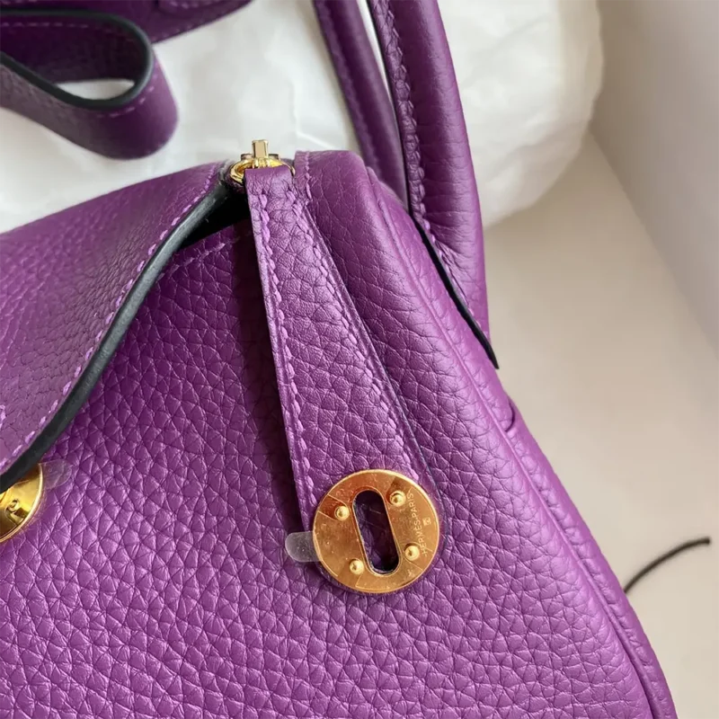 Hermes Women Lindy Mini 19 in Clemence Leather-Purple/Gold