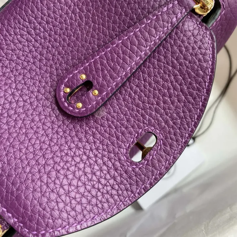Hermes Women Lindy Mini 19 in Clemence Leather-Purple/Gold