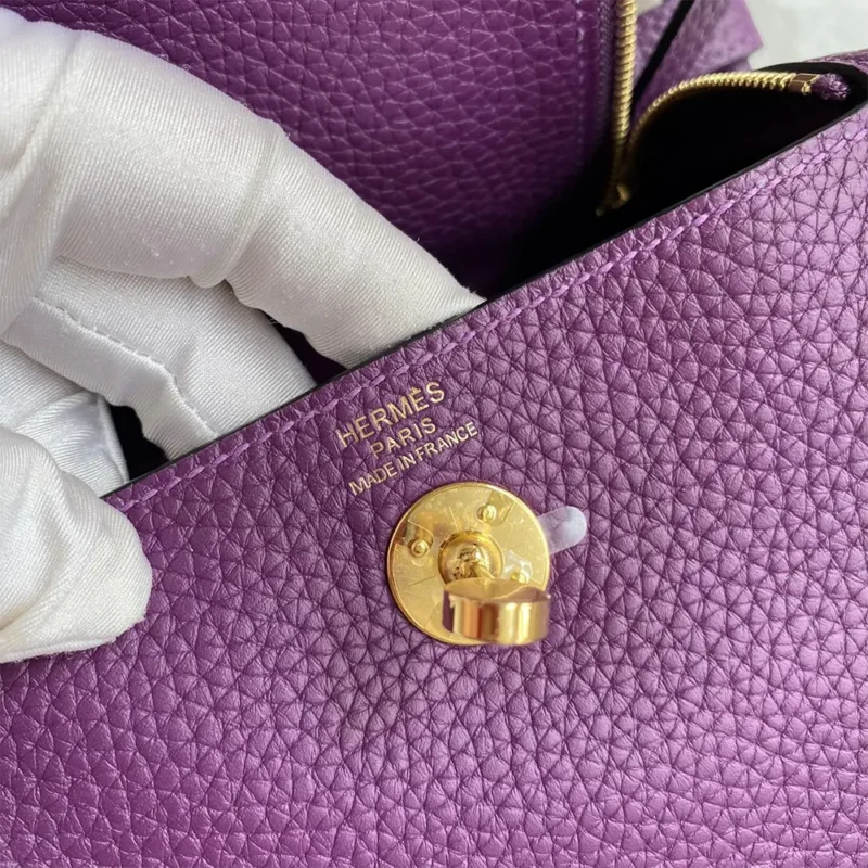 Hermes Women Lindy Mini 19 in Clemence Leather-Purple/Gold