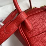 Hermes Women Lindy Mini 19 in Clemence Leather-Red/Gold