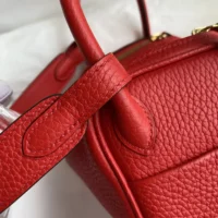 Hermes Women Lindy Mini 19 in Clemence Leather-RedGold (1)