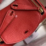 Hermes Women Lindy Mini 19 in Clemence Leather-Red/Gold