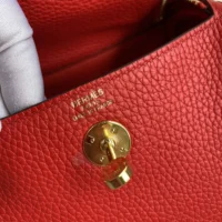 Hermes Women Lindy Mini 19 in Clemence Leather-RedGold (1)