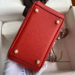 Hermes Women Lindy Mini 19 in Clemence Leather-Red/Gold