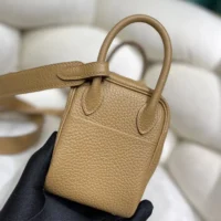 Hermes Women Lindy Mini 19 in Clemence Leather-SandySilver (1)