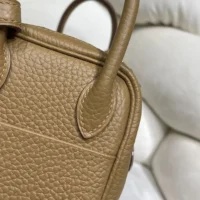 Hermes Women Lindy Mini 19 in Clemence Leather-SandySilver (1)