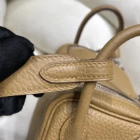 Hermes Women Lindy Mini 19 in Clemence Leather-SandySilver (1)